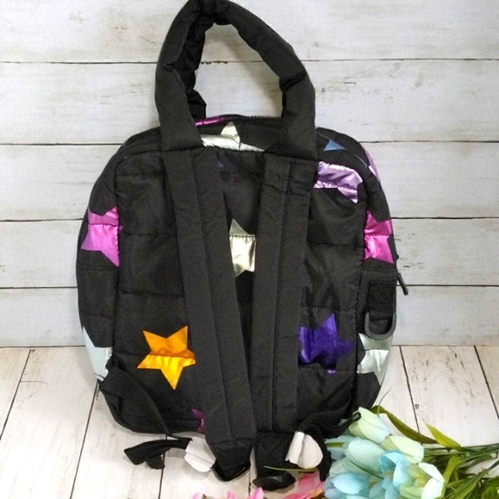 Small Star Print Quilted Backpack Bag Purse - Picture 4 of 10